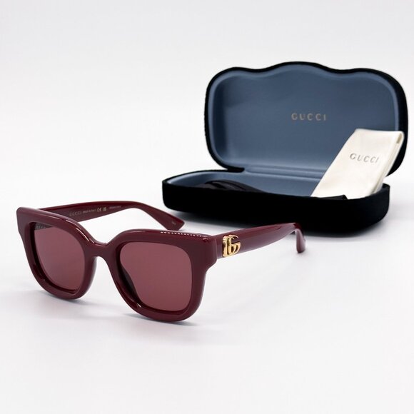 NEW GUCCI GG1828S 003 WOMEN SHINY SOLID BURGUNDY SUNGLASSES GUCCI - Picture 1 of 13